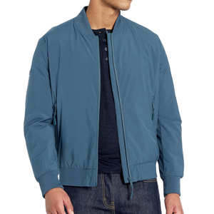 Blouson bomber bleu pour homme, fermeture éclair sur le devant, col montant, coupe-vent, vêtement décontracté d'automne, matière polyester - Product Image 5