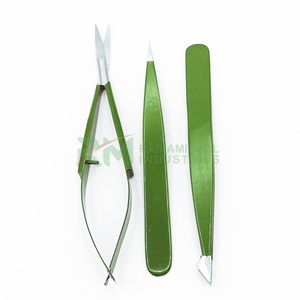 Pinza para cejas RMI con punta plateada y recubrimiento en polvo verde, personalizada, y pinza para cejas de punta fina / tijeras de cejas con resorte - Product Image 2