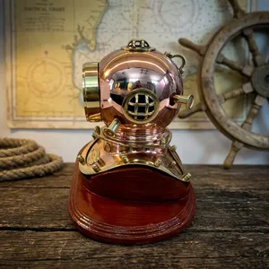 Antique Brass Diving Helmet <b>Desk</b> Clock <b>Vintage</b> Nautical Maritime Tabletop Clock Decorative Home Office Ocean Decor - Product Image 2