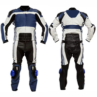 Traje de Motociclismo Unisex de Cuerpo Completo, de Cuero, Azul, Blanco y Negro, con Paneles Reflectantes y Resistentes al Viento, para Todas las Estaciones