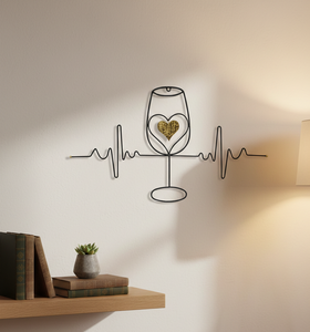 Arte de Pared de Hierro Forjado a Mano con Silueta de Copa de Vino y Motivo de Latido Dorado, Diseño Art Deco Colgante para Regalo de Inauguración de Casa - Product Image 2