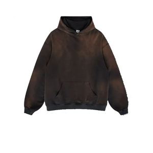 Sweat à capuche unisexe noir épais en coton tricoté de haute qualité 400 g/m², coupe oversize, avec logo personnalisé, effet délavé pour homme - Product Image 4