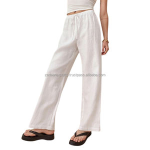 Pantalones rectos de lino blanco cómodos de alta calidad amigables con la piel con bolsillos 100% SUMINISTRO DE ODM de lino transpirable - Product Image 6
