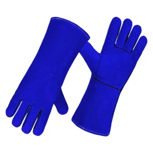 High Quality Blue Cow Split Leather Flame Retardant Welding Gloves <b>Fire</b> Proof Industrial Safety with Thumb Palm Protection - Product Image 2