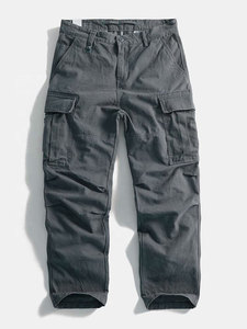 Pantalon cargo pour homme en toile, plusieurs poches, taille haute, coupe droite, style workwear, pour l'automne, poids moyen, 100% coton - Product Image 3