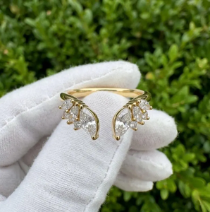 Anillo de Compromiso Moderno con Diamante Cultivado en Laboratorio, Corte Marquesa, E VVS2 VS1, Juego de Tres Anillos, Joyería Nupcial para Boda - Product Image 4
