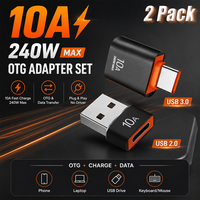 Adaptateur OTG 240W Max 10A (lot de 2) avec charge rapide 10A et transfert de données USB 3.0 pour Macbook, ordinateur portable, Xiaomi, Samsung