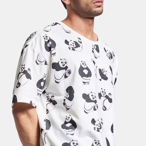 T-shirt à manches courtes surdimensionné pour homme, col rond, imprimé panda cartoon, jersey de coton décontracté, respirant, coupe régulière, longueur normale - Product Image 6