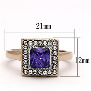 Anello in Acciaio Inossidabile Bicolore Oro Rosa TK1162 con Tanzanite CZ di Grado AAA - Categoria Prodotti Piatti e Stoviglie - Product Image 2