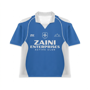 T-shirt personnalisé pour homme, sportif, 170 grammes, respirant, anti-humidité, en piqué de polyester tricoté, manches courtes, bleu et blanc contrastés - Product Image 1