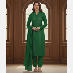 Salwar Kameez de Algodón Verde para Mujer, Estilo Tradicional, Largo hasta el Tobillo, Ropa Casual Lista para Usar, Conjunto de 3 Piezas, Estilo India Pakistán - Product Image 6