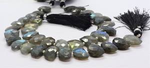 Perles fantaisie facettées en forme de D en labradorite naturelle, perles de pierres précieuses labradorite à reflets bleus, perles fantaisie de forme rare, perles de labradorite - Product Image 3