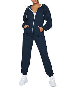 <b>Navy</b> <b>Blue</b> <b>Women's</b> Full Zip Hoodie Tracksuit 2 Piece Set Cotton Fleece <b>Jogger</b> Sweatpants Custom Oem Wholesale Manufacturer Odm - Product Image 2