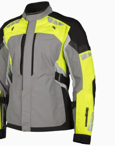 Veste de moto pour homme ROCKRUSH INDUSTRY en cuir de qualité supérieure, sur mesure, manches longues, couleur contrastée, coupe-vent, gris jaune - Product Image 4