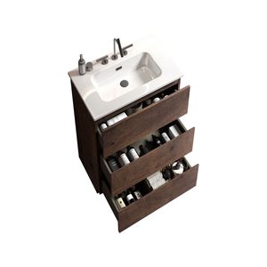 Mobile bagno moderno TIA 24 pollici in noce con lavabo, 3 fori per rubinetteria, ampio spazio contenitivo, mobiletto autoportante per il tuo bagno - Product Image 5