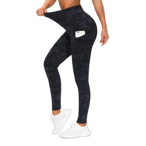 High Waist Full Length Printed <b>Leggings</b> <b>Women</b> Sporty Stretch Breathable Yoga Pants With Pockets Camo <b>Pattern</b> Knitted Activewear - Product Image 3