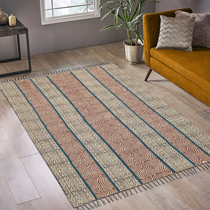 Alfombra de Pelo Corto Delgada, Ecológica, Antideslizante, Lavable, Hecha a Mano, con Patrón Geométrico Bohemio de Algodón para Dormitorio y Sala de Estar - Product Image 6