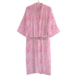 Classique femmes vêtements dames plage fête anniversaire tenues en Style indien bloc impression Kimono à la main peignoir robe - Product Image 1