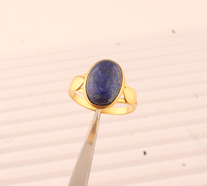 Natural <b>Lapis</b> <b>Lazuli</b> Oval Gemstone Solitaire <b>Ring</b> 18K Gold Plated Sterling Silver Handcrafted Classic Party Blue - Product Image 1
