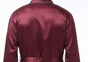 Robe de nuit en satin pour homme, manches longues, hiver, décontractée, en tissu polyester soyeux, respirant, pour dormir et se détendre à la maison - Product Image 5