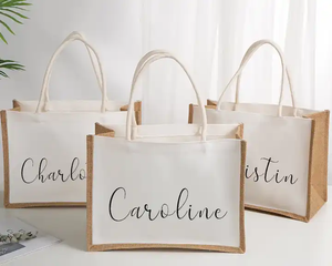 กระเป๋าชายหาดผ้ากระสอบพิมพ์โลโก้ตามสั่ง เป็นมิตรกับสิ่งแวดล้อม เหมาะสำหรับใช้เป็นของแจกส่งเสริมการขายและของขวัญองค์กร - Product Image 3