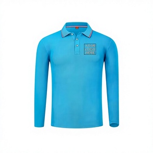 Men's Navy Long Sleeve Polo Shirt Knitted Cotton Breathable Custom Logo Print Casual Wear - Product Image 4