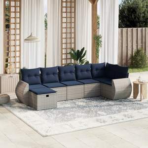 ชุดโซฟาลานบ้านหวายโพลีสีเทา 7 ชิ้นพร้อมชุดเบาะรองนั่งในสวน - Product Image 1