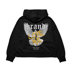Sudadera con Capucha Negra Extra Grande con Estampado de Águila en la Parte Delantera, Sudadera Informal Unisex, 100% Algodón, Felpa Francesa, Manga Regular, Estilo Invernal - Product Image 2