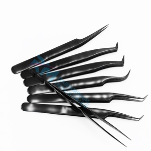 Pince à épiler RMI tendance noire pour extensions de cils, à poignée lisse, à pointe lisse, anti-magnétique, dentée/déchiquetée, en acier inoxydable - Product Image 3