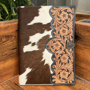 La más nueva cubierta de Bloc de notas de cuero con herramientas a mano A4 con organizador de documentos para hombres y mujeres Cartera de cuero de vaca personalizada con lazo para bolígrafo - Product Image 4