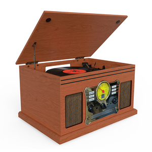 Registrazione modello popolare con altoparlante <span class=keywords><strong>Bluetooth</strong></span> Jack per cuffie in legno marrone Nostalgia lettore giradischi All-in-one con <span class=keywords><strong>cassetta</strong></span> - Product Image 2