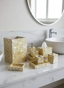 ชุดอุปกรณ์ตกแต่งห้องน้ำจากเปลือกหอยมุก พร้อมชามที่มีพื้นผิวเปล่งประกายสีรุ้ง สร้างบรรยากาศบ้านที่หรูหรา - Product Image 3