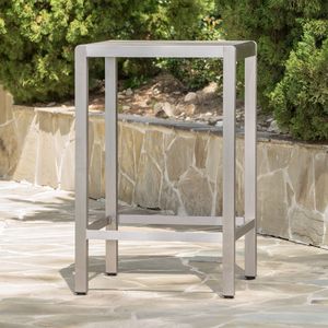 Tavolo da bar con struttura in alluminio da esterno da 43 pollici con finitura grigia e piano in vetro - Product Image 1