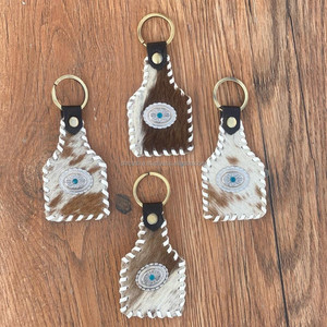 Premium Hair on Cowhide <b>Key</b> <b>Fob</b> Handcrafted for Durability and Western Style Keychain Turquoise Concho Genuine Leather Keyrings - Product Image 5