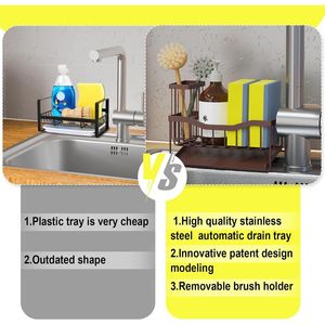 Stainless Steel Self-Drain Sink <b>Caddy</b> Rustproof <b>Kitchen</b> Sink Organizer with Sponge and Brush Holder <b>Kitchen</b> Storage Tray - Product Image 3