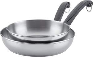 Stainless Steel Twin Pack Skillet Durable Non-Stick Frying <b>Pans</b> for Everyday Cooking Even Heat Distribution - Product Image 3