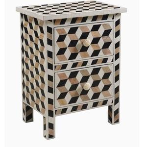 Table à tiroirs en os incrusté de la marque ILAHI, design moderne, détails en agate, rangement à trois niveaux, meuble portable pour la maison - Product Image 1