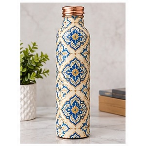 Pastel Pink Floral Pattern Copper <b>Water</b> Bottle With <b>Birds</b> Design Portable Travel Drinkware - Product Image 3