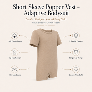 Chaleco Popper Color Arena Marrón |   Ropa Sensorial Especial para Niños, Prenda Inclusiva de Manga Corta, Transpirable, de Algodón Elástico, Body Adaptable - Product Image 5