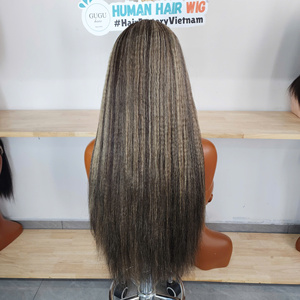 Wholesale Medium Raw Hair U Part Vietnamese Curly Human Hair <b>Wig</b> Handmade Kinky Yaki Straight 200% Density - Product Image 3