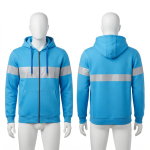 Sweat à capuche de travail réfléchissant de sécurité en molleton 100 % coton de qualité supérieure, 330 grammes, jaune fluorescent, fermeture éclair intégrale, logo personnalisé brodé, imperméable - Product Image 6