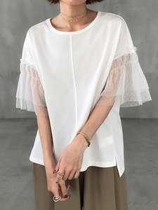เสื้อตาข่ายมีระบายสำหรับผู้หญิงเสื้อเบลาส์ลำลองทรงหลวมหลากสีสำหรับฤดูร้อน - Product Image 3