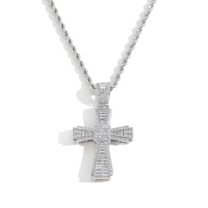Hip Hop Baguette Cross <b>Necklace</b> Pendant Iced Out 18K Gold Plated Cross Zircon Emerald Cut Diamonds Pendant With Rope <b>Chain</b> - Product Image 4