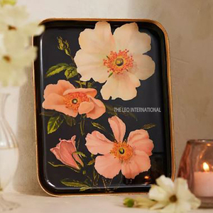 Elegante Bandeja de Hierro Esmaltado con Estampado Floral Vintage, Tamaño Grande para Servir en la Cocina o en el Hogar, Bandeja Creativa - Product Image 2