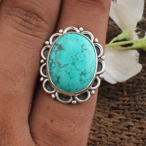 Vintage <b>Turquoise</b> <b>Ring</b> 925 Sterling Silver Boho Style Jewelry Natural Blue Stone Statement <b>Ring</b> for Women Handcrafted Design - Product Image 3