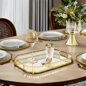 Bandeja decorativa tradicional Rectangular, mango de Metal pulido dorado, decoración multifuncional para el hogar para boda, Ramadán, todo - Product Image 4