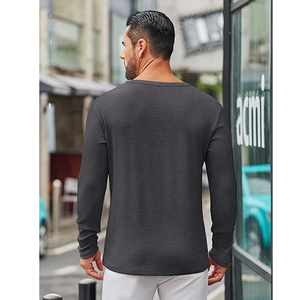 Men Long Sleeve Cotton T Shirt Casual Plain Crew Neck Tee Custom Printing Private Label Bulk Supplier - Product Image 5