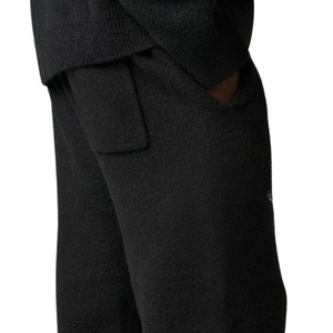 Pantalon de jogging en maille noir décontracté, taille élastique, vêtement de détente, pantalon en maille douce, coupe décontractée pour hommes et femmes, style urbain - Product Image 6