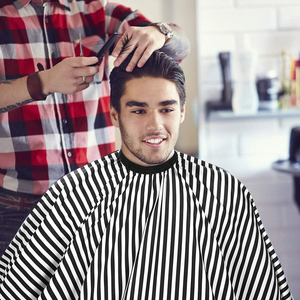Capa de peluquería a rayas resistente al agua, capa de barbero para salón, patrón blanco y negro, capa textil para cortar el cabello con broches ajustables para salón - Product Image 6
