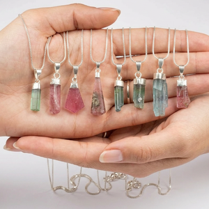 Wholesale Natural Tourmaline Pendant Necklace Multi Color <b>Raw</b> <b>Crystal</b> Stone With 925 Silver Bail - Product Image 1